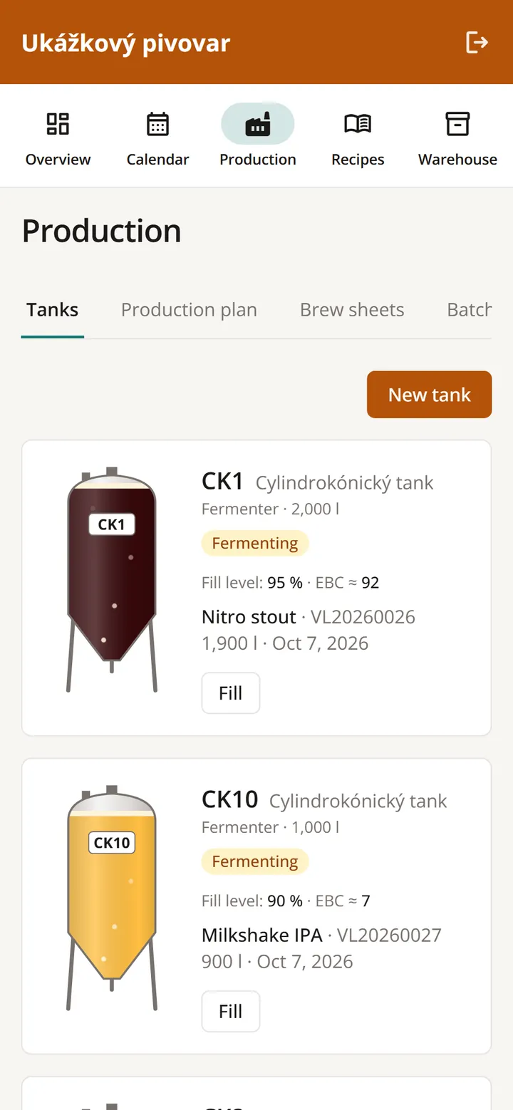 The same tank overview on a phone