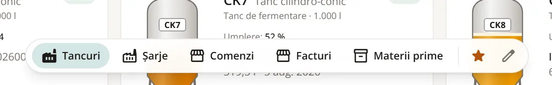 Bara plutitoare de linkuri rapide: Tancuri, Șarje, Comenzi, Facturi, Materii prime